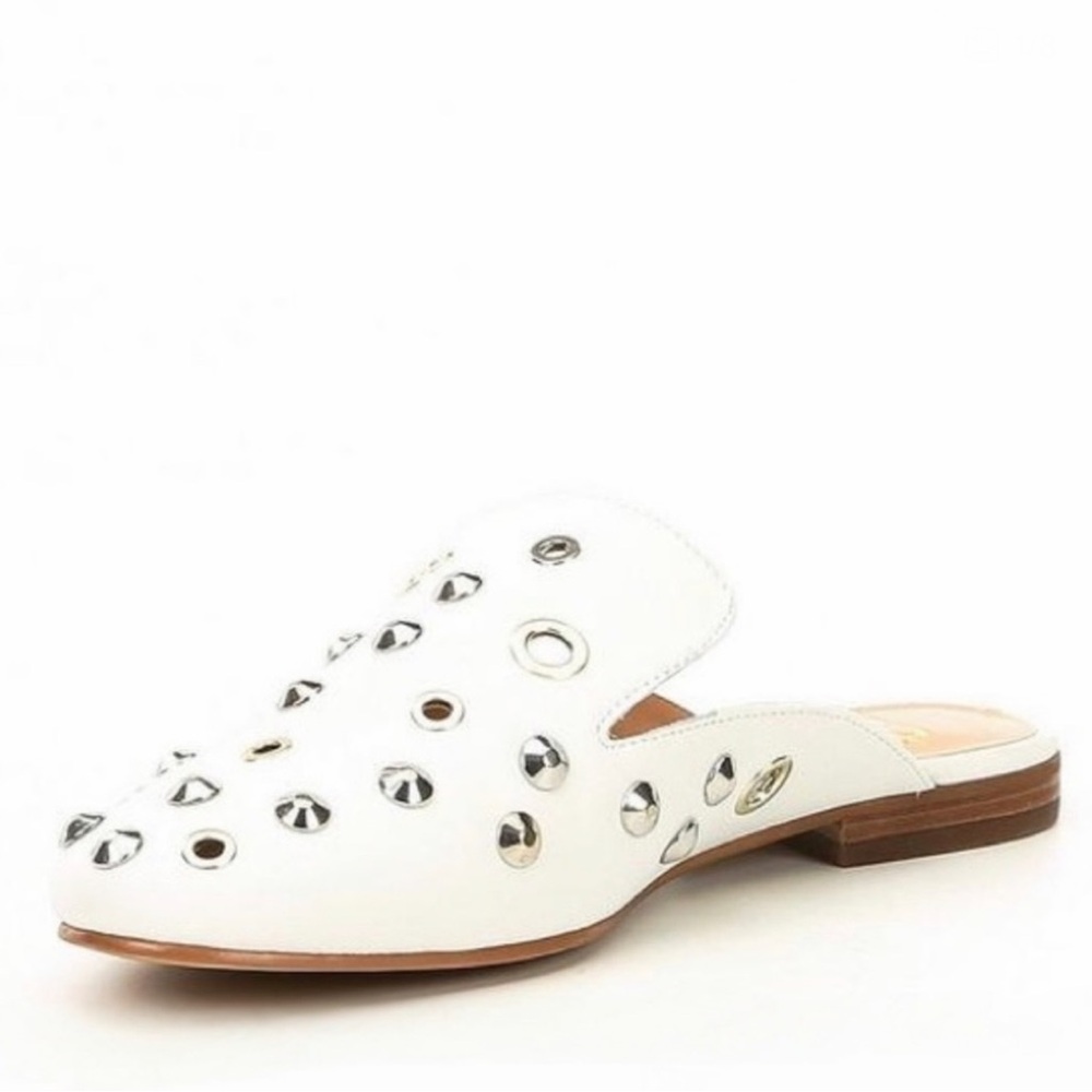 Gianni Bini White Studded Leather Mule Flats Size 8.5